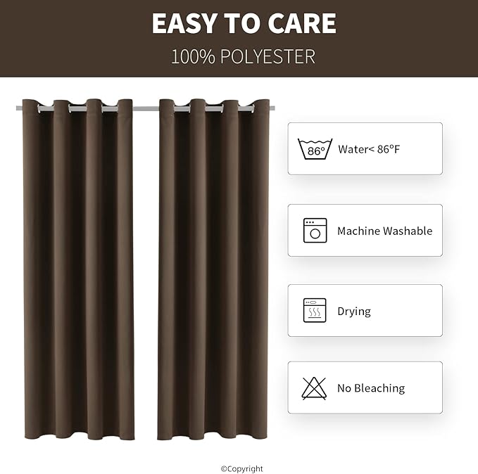 Waterproof Outdoor Curtain W52 x L84 - Grommet Top Sunlight Blocking Window Treatment Drapes Blackout Curtains for Home Bedroom Living Room Outdoor Patio Porch Pergola Cabana Gazebo (2 Panels)