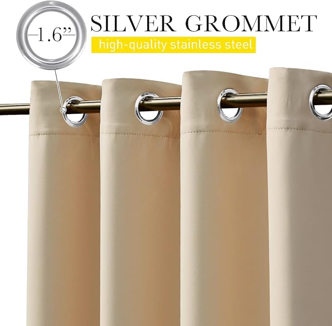 NICETOWN 2 Panels Outdoor Patio Curtains Windproof & Waterproof, Top & Bottom Grommet & Back Tab Light Blocking Thermal Drapes Privacy for Yard/Porch with Ropes for Fixed, Biscotti Beige, W46 x L63