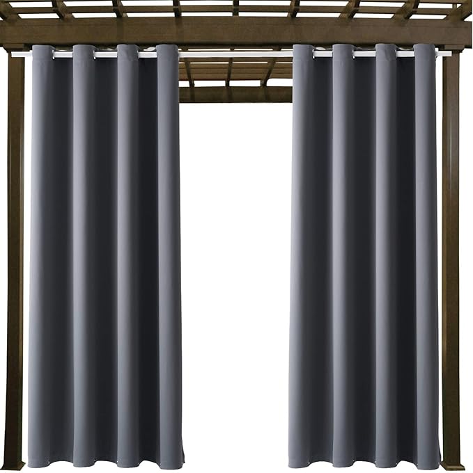 Outdoor Indoor Curtains W52 x L63 for Patio - Weather-resistant Window Panels Privacy Protect Grommet Top Thermal Insulated Home Curtain for Porch Pergola Lawn Garden Hot Tub Area (Gray, 2 Panels)