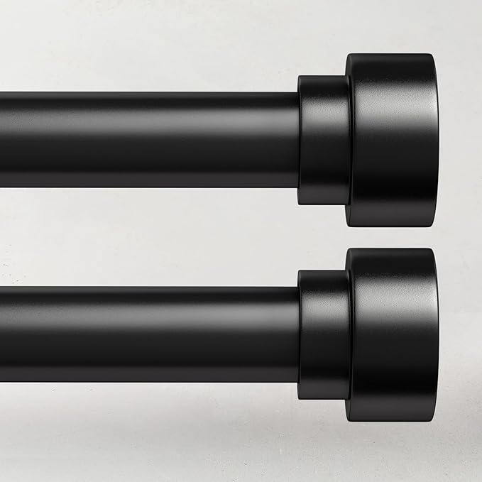2 Pack Black Curtain Rods for Windows 48 to 84, 1 Inch Adjustable Heavy Duty Long Window Curtain Rod with End Caps, Modern Indoor Outdoor Drapery Rods for Patio Bedroom, Size 32" - 90"