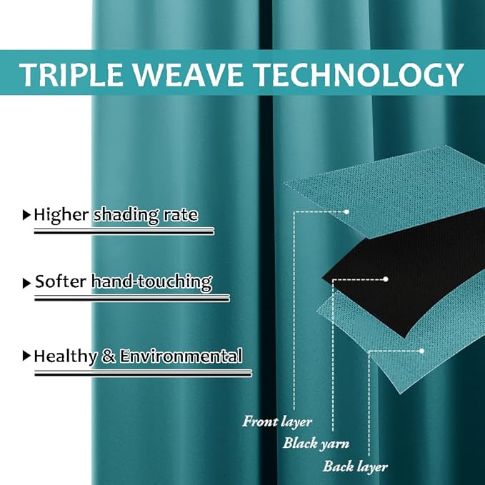 NICETOWN 2 Panels Outdoor Patio Curtains Waterproof 84 inches Long, Rustproof Grommet Gazebo Curtains Thermal Curtains Indoor Outdoor Window Drapes for Porch/Pergola, Peacock Teal, W52 x L84