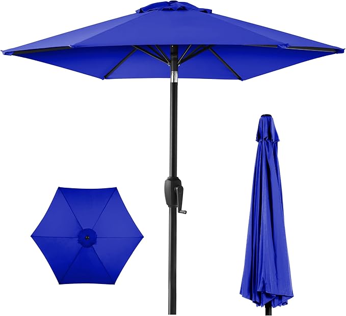 Best Choice Products 7.5ft Heavy-Duty Round Outdoor Market Table Patio Umbrella w/Steel Pole, Push Button Tilt, Easy Crank Lift - Resort Blue