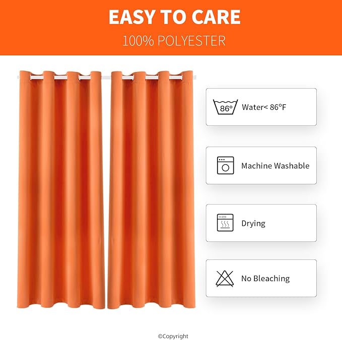 DIVA EN CAMINO DEC Outdoor Patio Curtain Waterproof Darkening Thermal Insulated Indoor Curtains for Bedroom, Porch, Living Room, Pergola, Cabana, W52 x L72, Orange, Set of 2 Panels