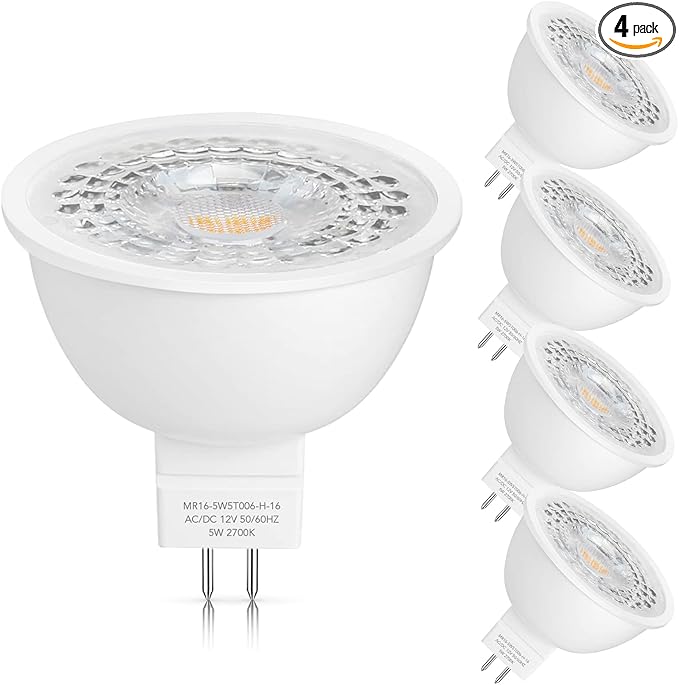 Mlambert 4 Pack MR16 LED Bulbs 50W Halogen Equivalent 2700K,5W GU5.3 MR16 12V Spotlight Bulb,Non-Dimmable,45°Beam Angle for Landscape Track Light Recessed