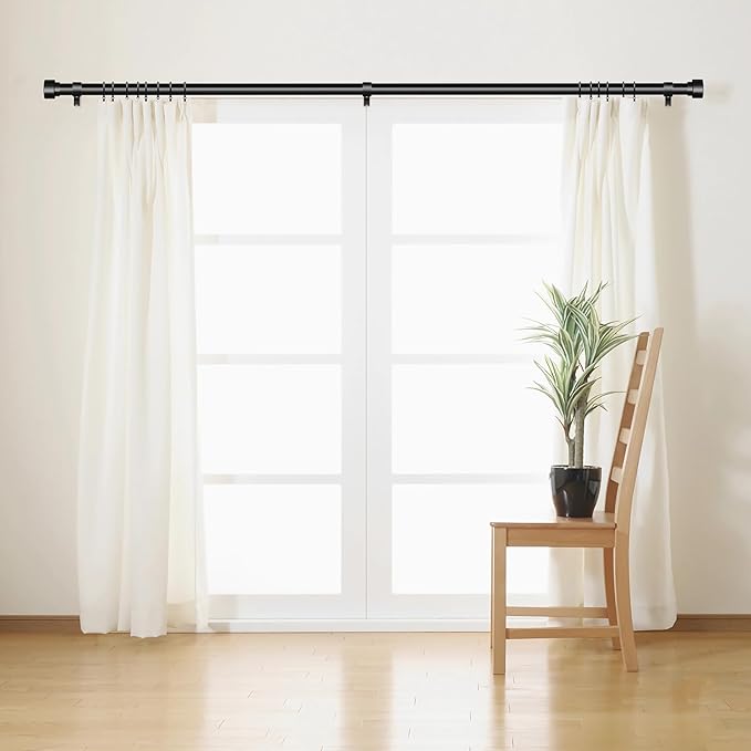 2 Pack Black Curtain Rods for Windows 48 to 84, 1 Inch Adjustable Heavy Duty Long Window Curtain Rod with End Caps, Modern Indoor Outdoor Drapery Rods for Patio Bedroom, Size 32" - 90"