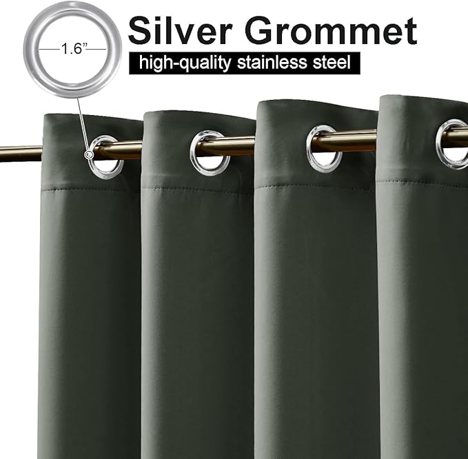 NICETOWN 2 Panels Weighted Blackout Outdoor Curtains for Patio Waterproof, Grommet & Back Tab on top and Bottom Windproof Privacy Thermal Drapes for Cabana with Fixed Rope, W52 x L95, Greyish Green