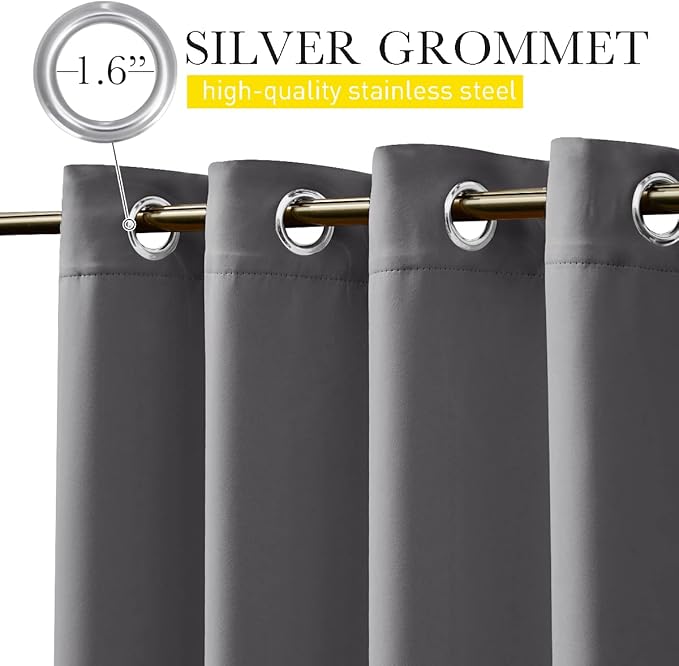 NICETOWN 2 Panels Outdoor Curtains Grommet & Back Tab on Top & Bottom for Patio Waterproof, Thermal Insulated Windproof Blackout Outdoor Drapes Privacy with Rope for Fixed, W52 x L120, Grey