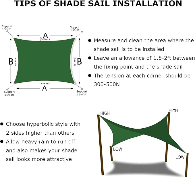 KANAGAWA 10'X16' Dark Green Custom Size Sun Shade Sail Rectangle UV Block Canopy Cover for Patio Backyard Lawn Garden Outdoor (Customized Available)