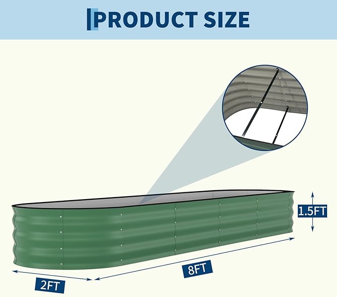 Garvee 2 Pack Galvanized Raised Garden Beds - 8x2x1.5ft Planter Box for Vegetables, Flowers, Rust-Resistant Garden Box, Easy Assembly Raised Beds, Durable Planters for Outdoor Plants, Green