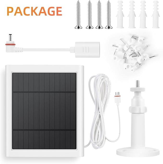 Solar Panel for Rings Camera White 2pack 4W Solar Charger Compatible with Rings Spotlight &Stick Up Outdoor Cam Battery, 10ft Long Cable with USB-C to Barrel Plug Adapter