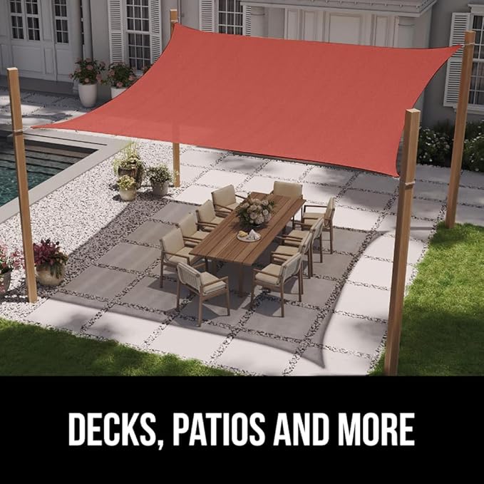 GORILLA GRIP Heavy Duty Sun Shade, UV Protection Fade Tear and Rust Resistant Rectangle Sunshade Canopy, Curved Edges Blocks Sunlight, Breathable Sail, Outdoor Patio, Lawn Garden, 8x10 FT Terra