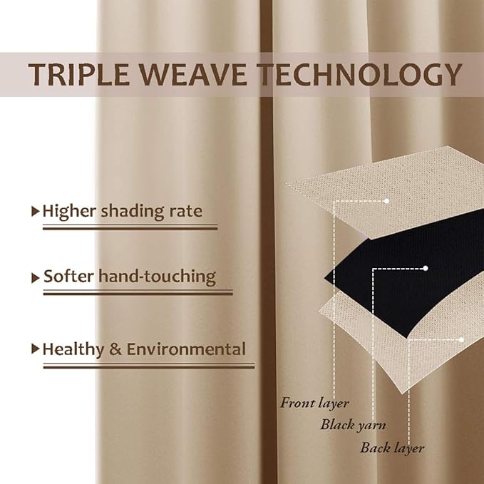 NICETOWN Indoor & Outdoor Curtain for Patio Waterproof 108" Long, Triple Weave Sunlight Blocking Thermal Insulated Privacy Room Darkening for Bedroom & Outdoor, Biscotti Beige, 1 Panel, 52" Wide