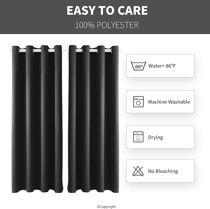 DIVA EN CAMINO DEC Outdoor Patio Curtain Waterproof Darkening Thermal Insulated Indoor Curtains for Bedroom, Porch, Living Room, Pergola, Cabana, W52 x L72, Dark Gray, Set of 2 Panels