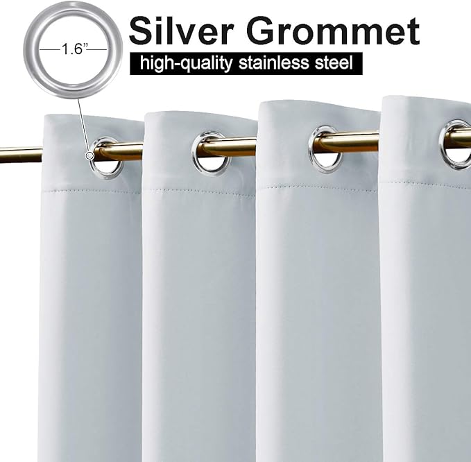 NICETOWN 2 Panels Patio Curtains Outdoor Waterproof W84 x L108, Rustproof Top & Bottom Grommet Room Darkening Weighted Windproof Outdoor Privacy Thermal Insulated Blinds for Pool, Greyish White