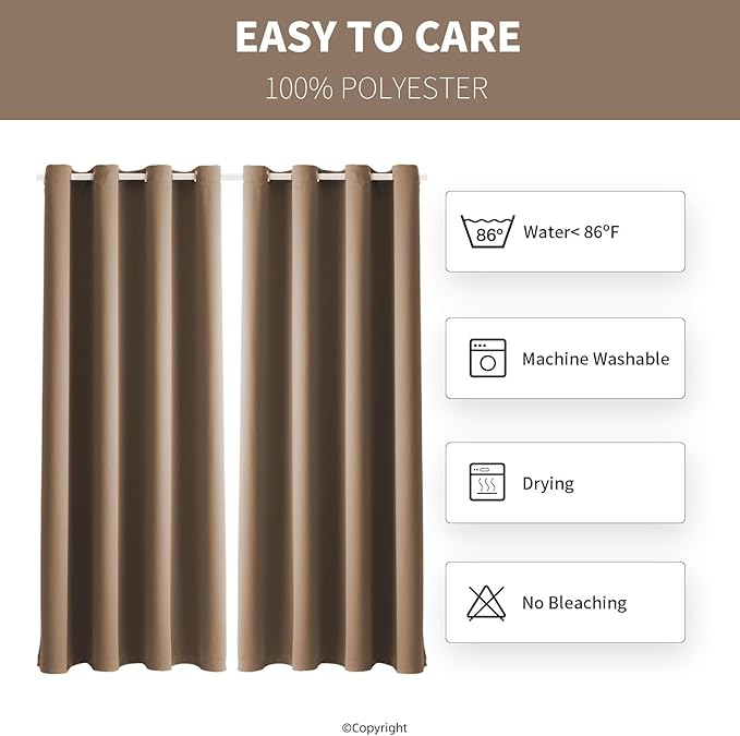 DIVA EN CAMINO DEC Outdoor Patio Curtain Waterproof Darkening Thermal Insulated Indoor Curtains for Bedroom, Porch, Living Room, Pergola, Cabana, W52 x L132, Camel Brown, Set of 2 Panels