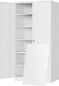 Yizosh Metal Storage Cabinet with Locking Doors and 5 Adjustable Shelves,- 72" Garage Storage White Steel Lockable File Cabinet for Office,Home,Garage