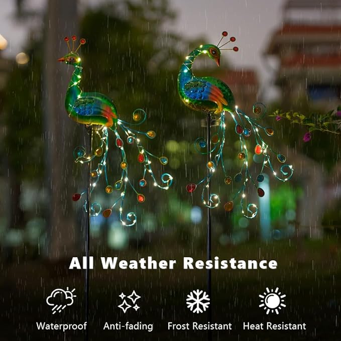 DREAMSOUL 2 Pack Peacock Solar Lights Outdoor, Tall Waterproof LED Outdoor Solar Lights for Yard Pathway Peacock Decor
