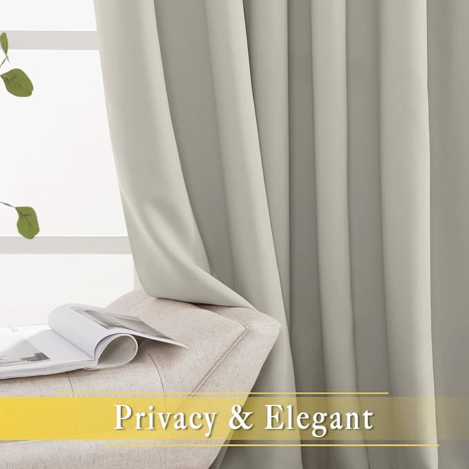 NICETOWN Blackout Drapery Curtain Panel 90 inches Long - Window Treatment Thermal Insulated Grommet Blackout Curtain/Drape for Bedroom Living Room (Natural, 1 Panel, 46 by 90 inches)