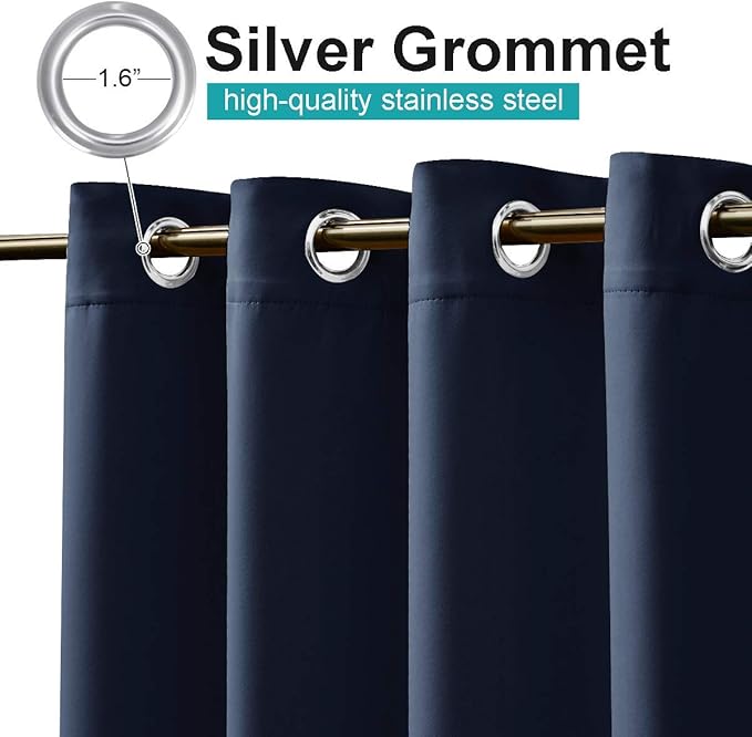 NICETOWN 2 Panels Patio Curtains for Outdoor Waterproof, Home Fashion Machine Washable Stainless Steel Ring Top Thermal Insulated Room Darkening Privacy for Balcony, 52" W x 108" L, Navy Blue