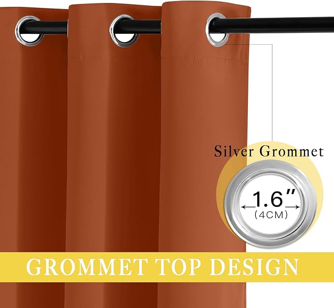 NICETOWN Blackout Burnt Orange Curtain 54 inches Long - Solid Grommet Sound & Light Reducing Room Darkening Window Treatment Thermal Drape for Girls Room/Nursery (1 Panel, W52 x L54)