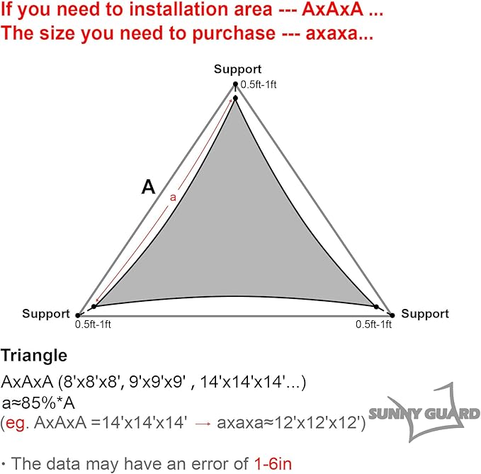 SUNNY GUARD Custom Size 9'x9'x9' Silver Grey Sun Shade Sail Triangle UV Block Shade for Backyard Yard Patio Deck Garden(Customized)