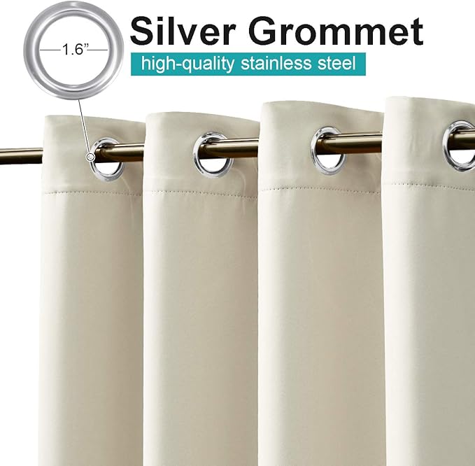 NICETOWN 2 Panels Outdoor Curtains for Patio Waterproof W52 x L108, Triple Weave Stainless Steel Silver Grommet Thermal Insulated Privacy Room Darkening for Outdoor Living, Beige