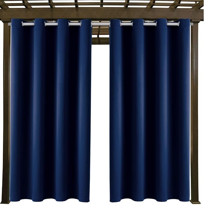 Waterproof Outdoor Curtain W52 x L84 - Grommet Top Sunlight Blocking Window Treatment Drapes Blackout Curtains for Home Bedroom Living Room Outdoor Patio Porch Pergola Cabana Gazebo (Navy, 2 Panels)