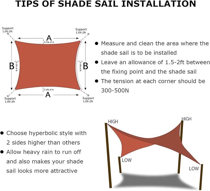 KANAGAWA 6'X24' Rust Red Custom Size Sun Shade Sail Rectangle UV Block Canopy Cover for Patio Backyard Lawn Garden Outdoor (Customized Available)