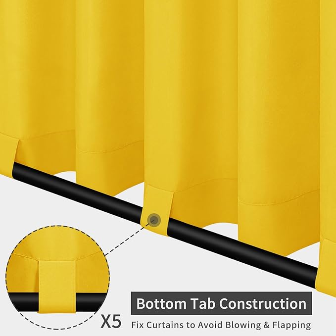 Easy-Going Outdoor Patio Curtains Detachable Tab Top Windproof Weatherproof Curtain for Cabana, Porch, Pergola and Gazebo, Tab Bottom Drape, 2 Panels, 110W x 96L inch, Yellow