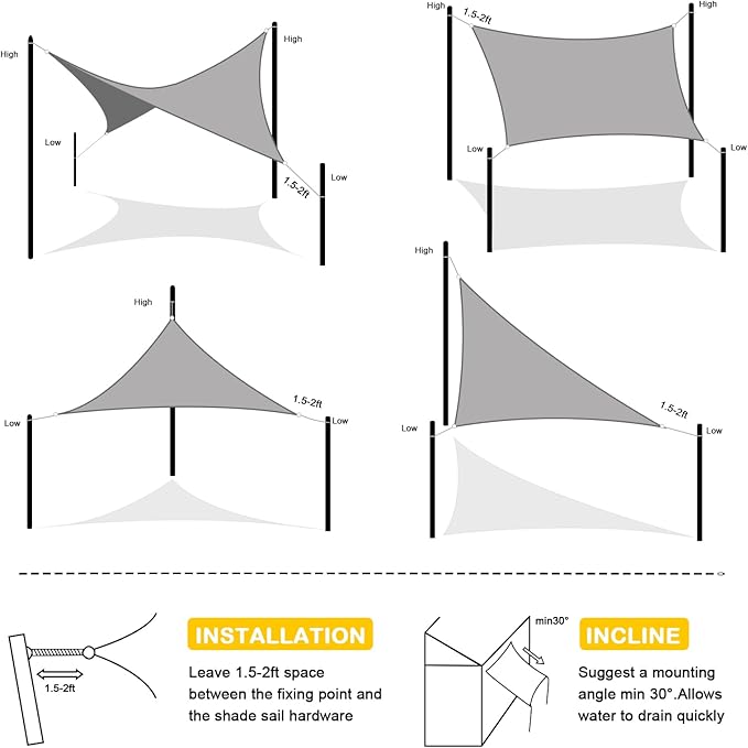 Artpuch Waterproof Sun Shade Sail, 10'x13' Light Grey Rectangular, UV Resistant Rain Canopy, Curved Edges Shade Cloth for Outdoor Patio, Deck, Yard
