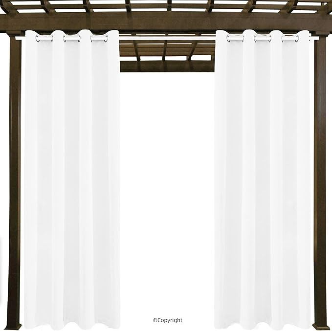 DIVA EN CAMINO DEC Outdoor Patio Curtain Waterproof Darkening Thermal Insulated Indoor Curtains for Bedroom, Porch, Living Room, Pergola, Cabana, W52 x L95, Pure White, Set of 2 Panels