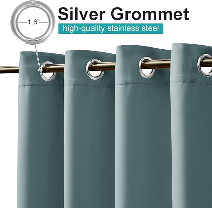 NICETOWN Greyish Blue Outdoor Curtains for Patio Waterproof, Thermal Insulated Rustproof Grommet Blackout Indoor Outdoor Gazebo Curtains Window Treatments for Outdoor Events, W52 x L84, 1 Panel