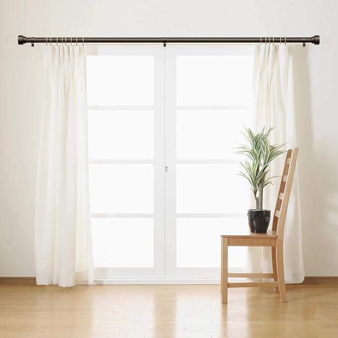 Curtain Rods for Windows 32 to 240, 1 Inch Adjustable Heavy Duty Long Window Outdoor Curtain Rod for Patio, Drapery Rods with Simple End Caps, Size 32"-240", Antique Bronze