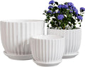 Ton Sin White Plant Pots Set of 3,Indoor Ceramic Flower Pot with Saucers,6.7"&5.5"&3.9" Inch Small to Medium Sized Planters for Plants,Round Modern Garden Pots