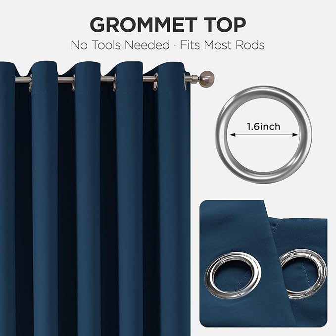 Joydeco Blackout Patio Sliding Door Curtains 96 Inches Long, Grommet Privacy Room Divider Curtains, Extra Wide Thermal Blackout Drapes for Bedroom Living Room (Navy Blue, 70Wx96L, 1 Panel)