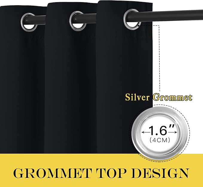 NICETOWN Blackout Black Curtain 72 inches Long, Grommet Thermal Insulated Window Treatment Light & Sound Blocking Drape for Living Room/Bedroom, W46 x L72, 1 Panel