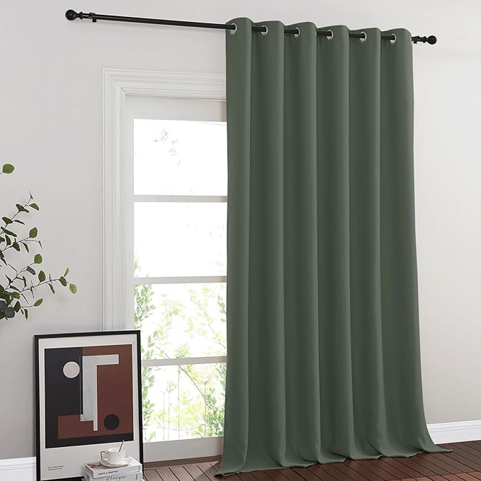 NICETOWN Blackout 90 inch Sliding Door Curtain for Living Room, Grommet Thermal Room Darkening Sound Reducing Window Treatment for Bedroom, 1 Panel, Dark Mallard, W80 x L90
