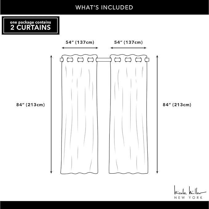 NICOLE MILLER NEW YORK Canvas Indoor/Outdoor Grommet Top Curtain Panel Pair, 54"x108", Blush