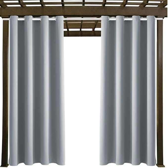 DIVA EN CAMINO DEC Outdoor Patio Curtain Waterproof Darkening Thermal Insulated Indoor Curtains for Bedroom, Porch, Living Room, Pergola, Cabana, W52 x L72, Light Gray, Set of 2 Panels