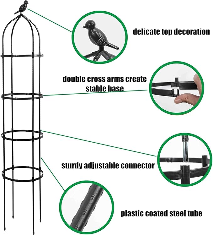 2-Pack 6FT Garden Obelisk Trellis for Climbing Plants,70”Metal Plant Support Tower, Heavy Duty Thickened Tube,Rustproof Black Flower Stand for Vines, Roses, Outdoor & Indoor Use