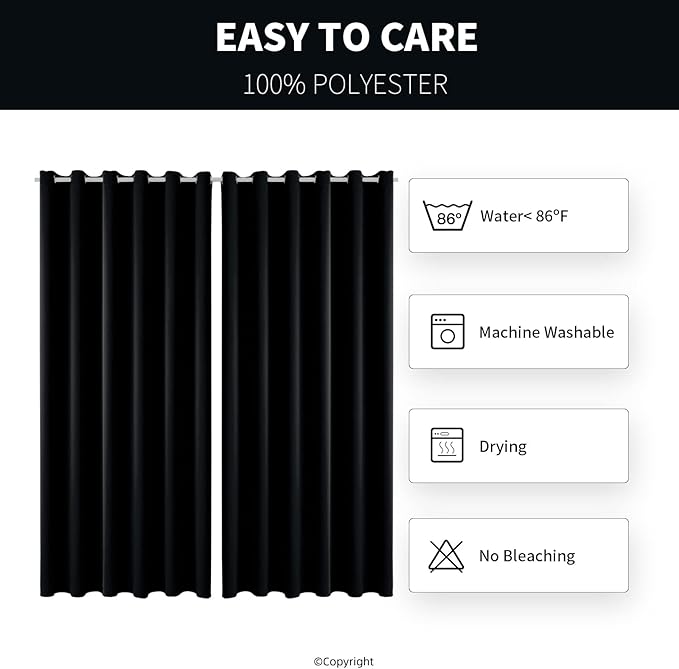 Water Proof Outside Curtains with Grommet Top for Porch, W84 x L120 Thermal Insulated Washable Light Block Outdoor Divider Drapes for Patio Gazebo Deck Pool Area Pergola Cabana (Black)