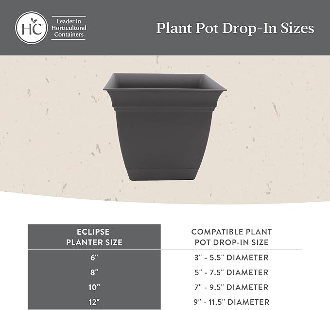 The HC Companies Eclipse Square Plastic Planter w/Attached Saucer - Outdoor & Indoor Plant Pot with Drainage Holes - Lightweight, UV-Resistant Plastic Pots for Plants (6" Cappuccino, Pack of 1)