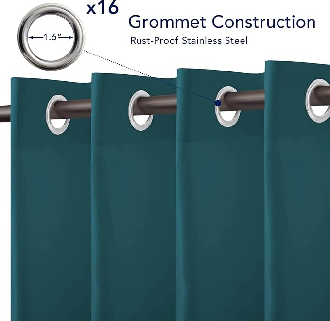 PureFit Outdoor Curtains for Patio Waterproof Weatherproof, UV Resistant Outside Curtains for Gazebo, Front Porch, Pergola, Sun Blocking Privacy Curtain, 52W x 108L inch, 1 Panel, Teal