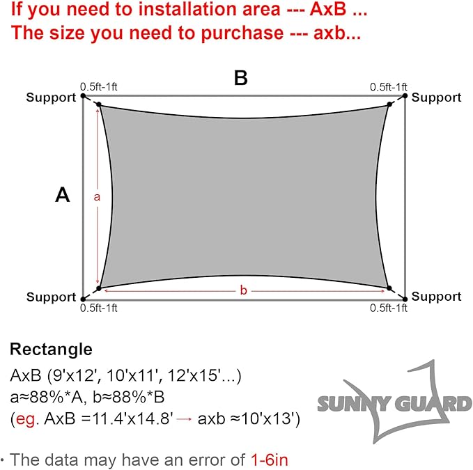 SUNNY GUARD Custom Size 9'x10' Silver Grey Sun Shade Sail Rectangle UV Block Shade for Backyard Yard Patio Deck Garden(Customized)