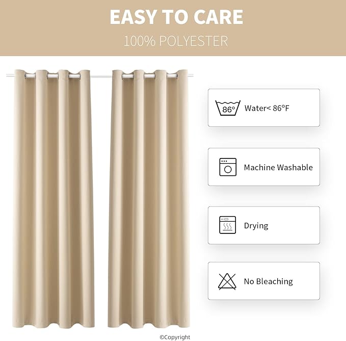 DIVA EN CAMINO DEC Outdoor Patio Curtain Waterproof Darkening Thermal Insulated Indoor Curtains for Bedroom, Porch, Living Room, Pergola, Cabana, W52 x L72, Beige, Set of 2 Panels