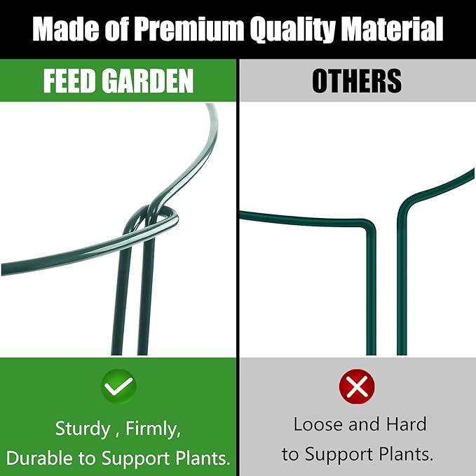 FEED GARDEN 6 Pack Plant Support Stakes, Peony Cages and Supports, Metal Garden Plant Stake(10" Wide x 16" High) Green Half Round Plant Support Rings for Outdoor Indoor Plants, Tomato, Hydrangea