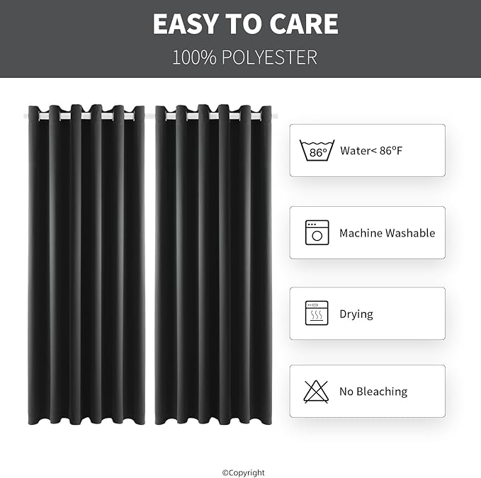 DIVA EN CAMINO DEC Outdoor Patio Curtain Waterproof Darkening Thermal Insulated Indoor Curtains for Bedroom, Porch, Living Room, Pergola, Cabana, W84 x L108, Dark Gray, Set of 2 Panels