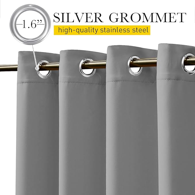 NICETOWN 2 Panels Outdoor Curtains for Patio Waterproof & Windproof, Grommet & Back Tab on Top & Bottom Weighted Drapes Keep Sun/Rain Out with Bouns Rope for Deck, Light Grey, W84 x L95