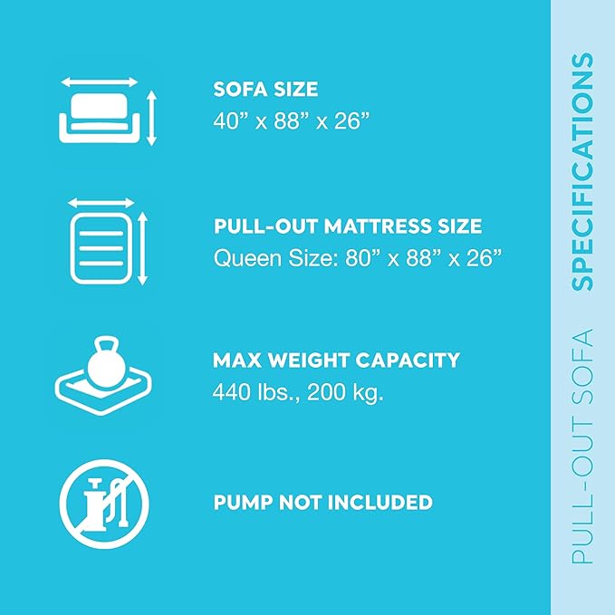 Intex Inflatable Pull-Out Sofa: Velvety Surface, 2-in-1 Valve, Cupholder, 46" x 88" x 26" - Blow-Up Couch and Folding Queen Size Air Mattress Bed