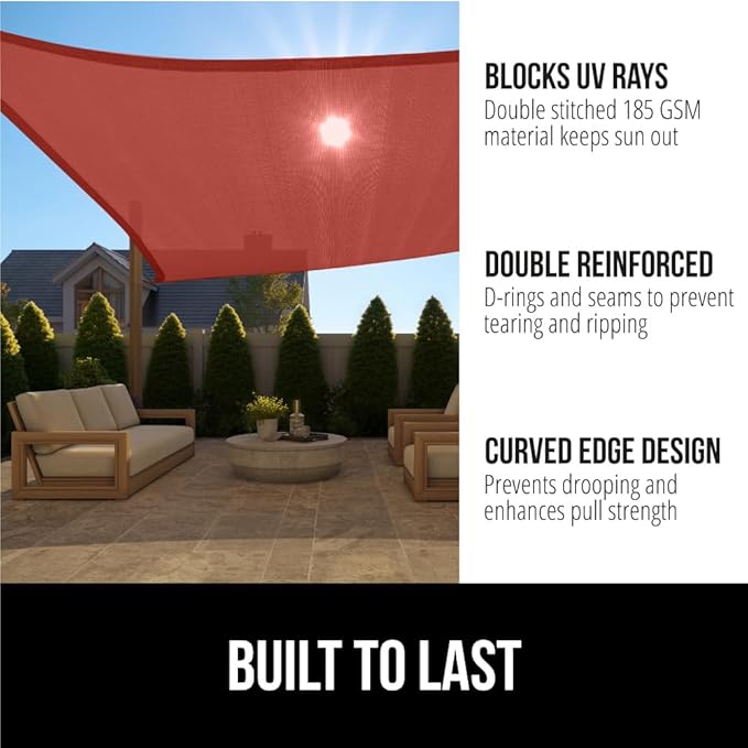 GORILLA GRIP Heavy Duty Sun Shade, UV Protection Fade Tear and Rust Resistant Rectangle Sunshade Canopy, Curved Edges Blocks Sunlight, Breathable Sail, Outdoor Patio, Lawn Garden, 8x10 FT Terra